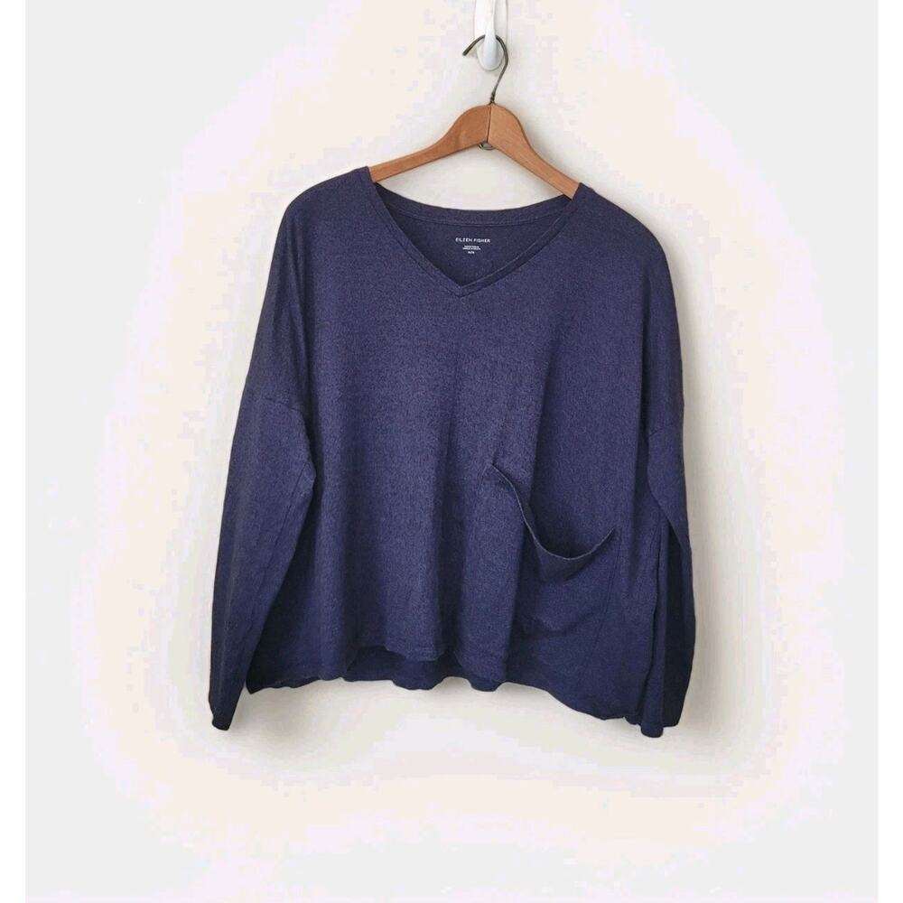 Eileen Fisher Cotton Hemp Long Sleeve Cropped Pullover Top Medium Sustainable